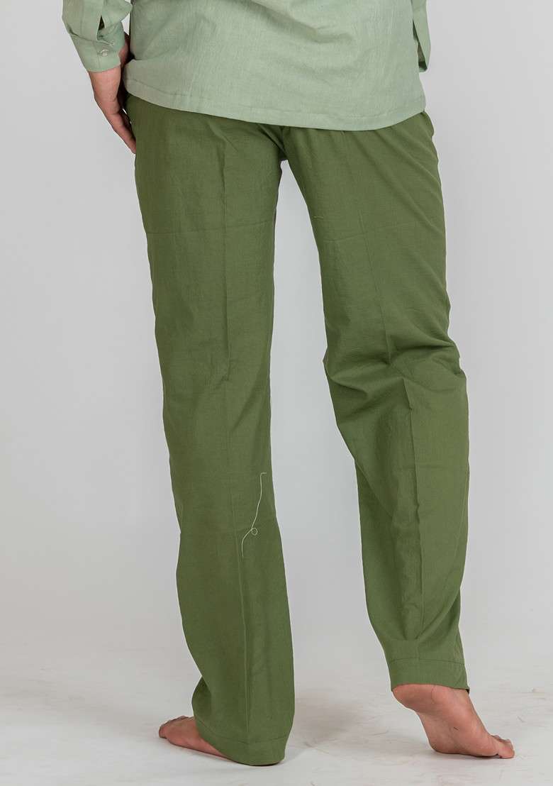 Green Solid Dusty Mist Pajama For Men - Indya