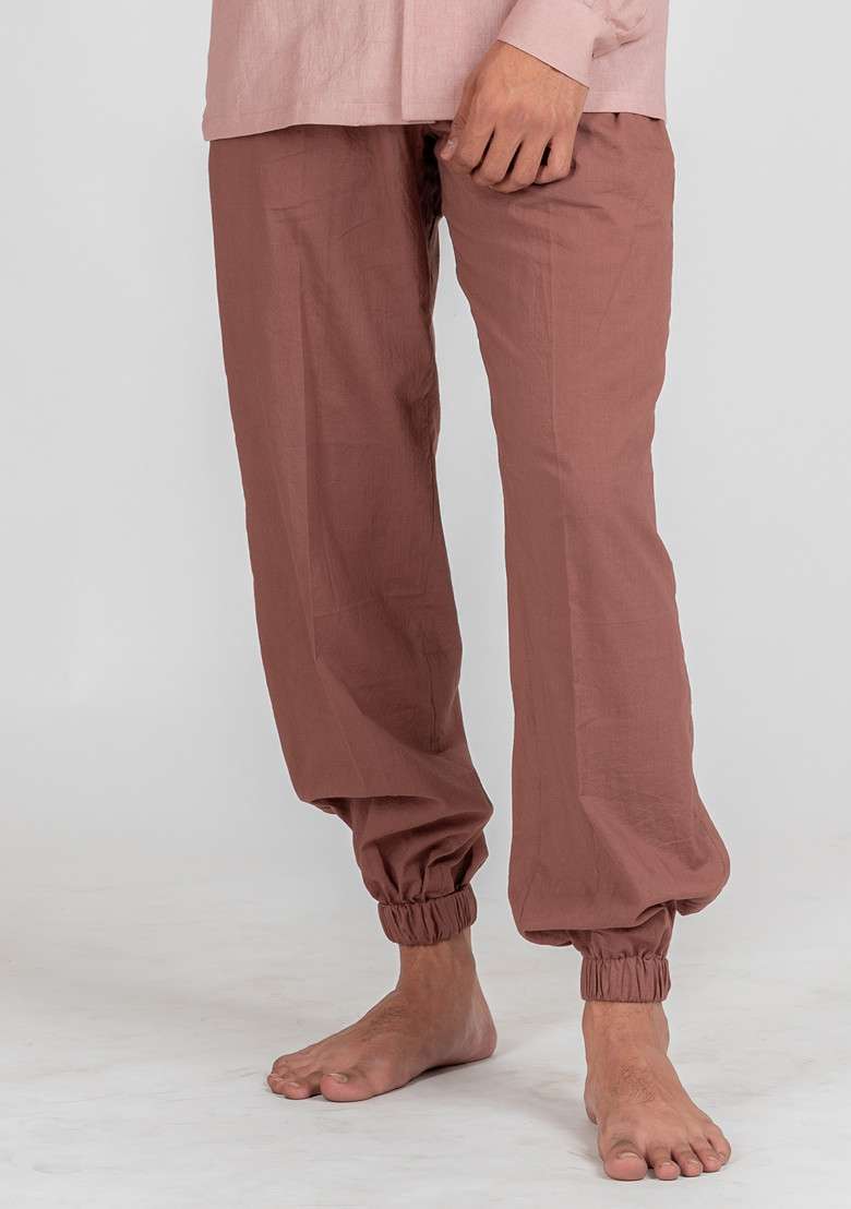 Rose Pink Solid Sandstone Box Pleat Pajama For Men - Indya