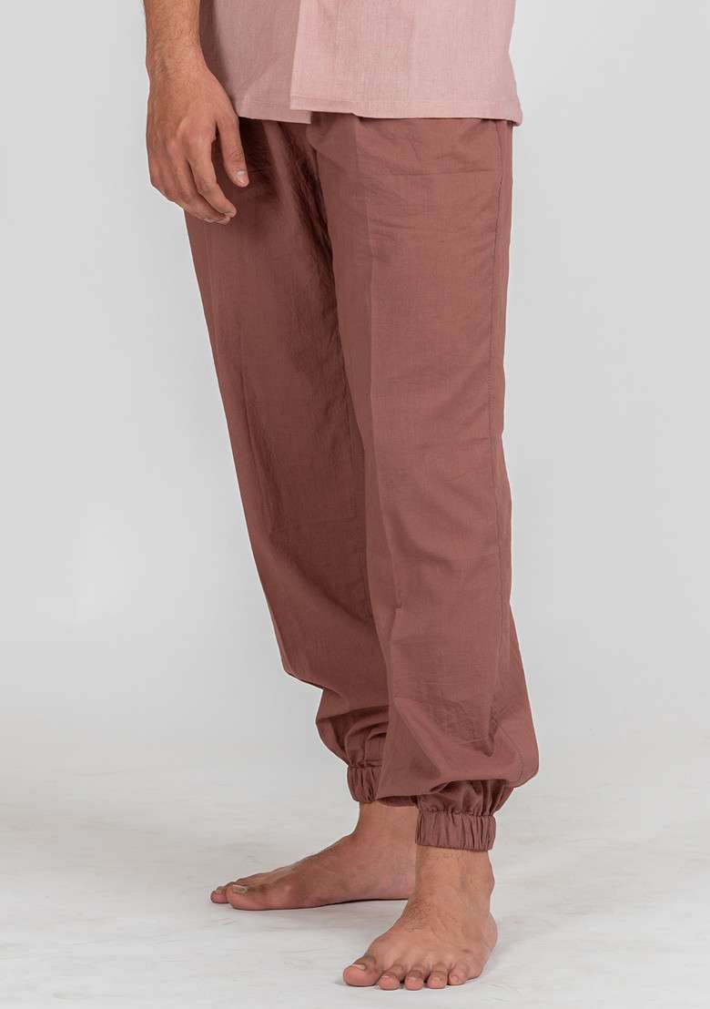Rose Pink Solid Sandstone Box Pleat Pajama For Men - Indya
