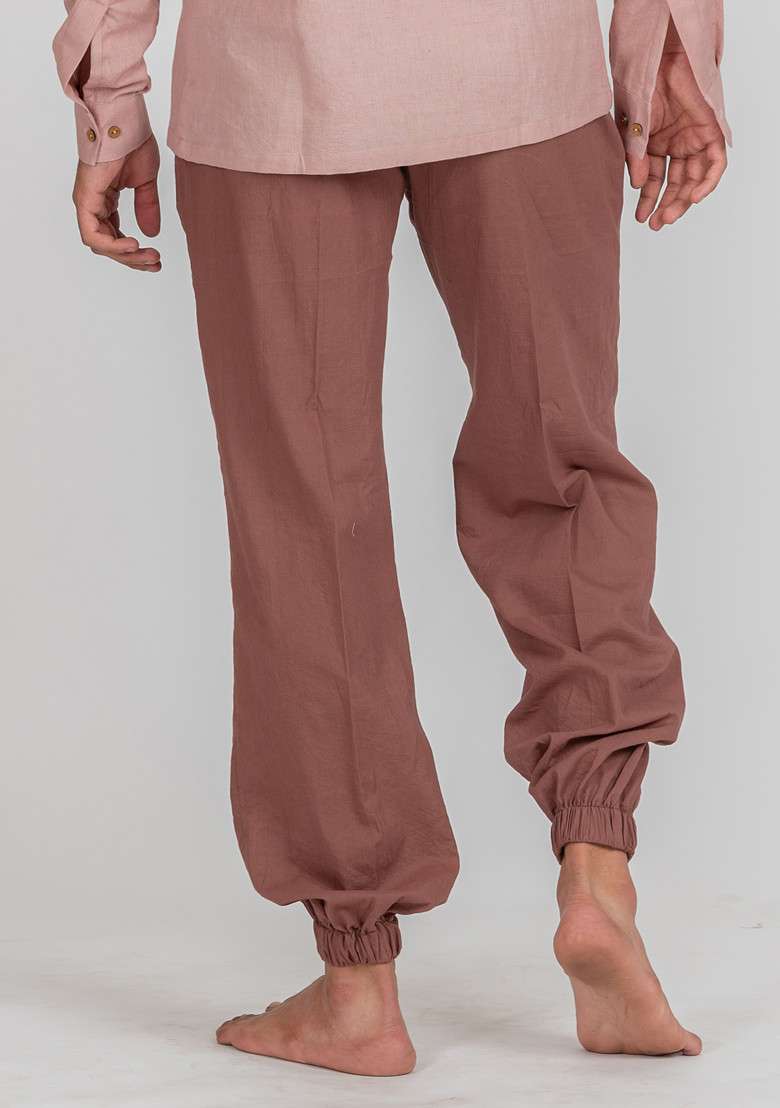 Rose Pink Solid Sandstone Box Pleat Pajama For Men - Indya