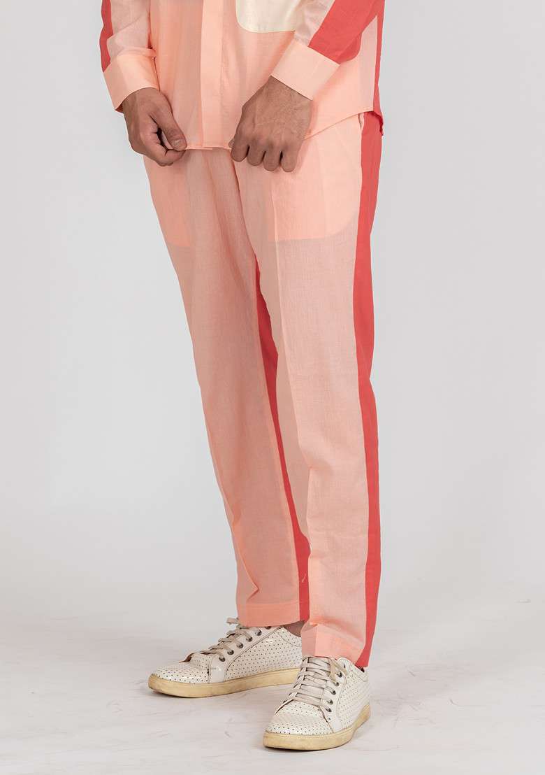 Pink Colour Blocked Flamingo Fly Pajama For Men - Indya