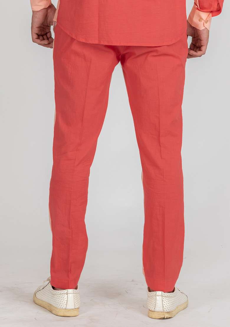 Pink Colour Blocked Flamingo Fly Pajama For Men - Indya