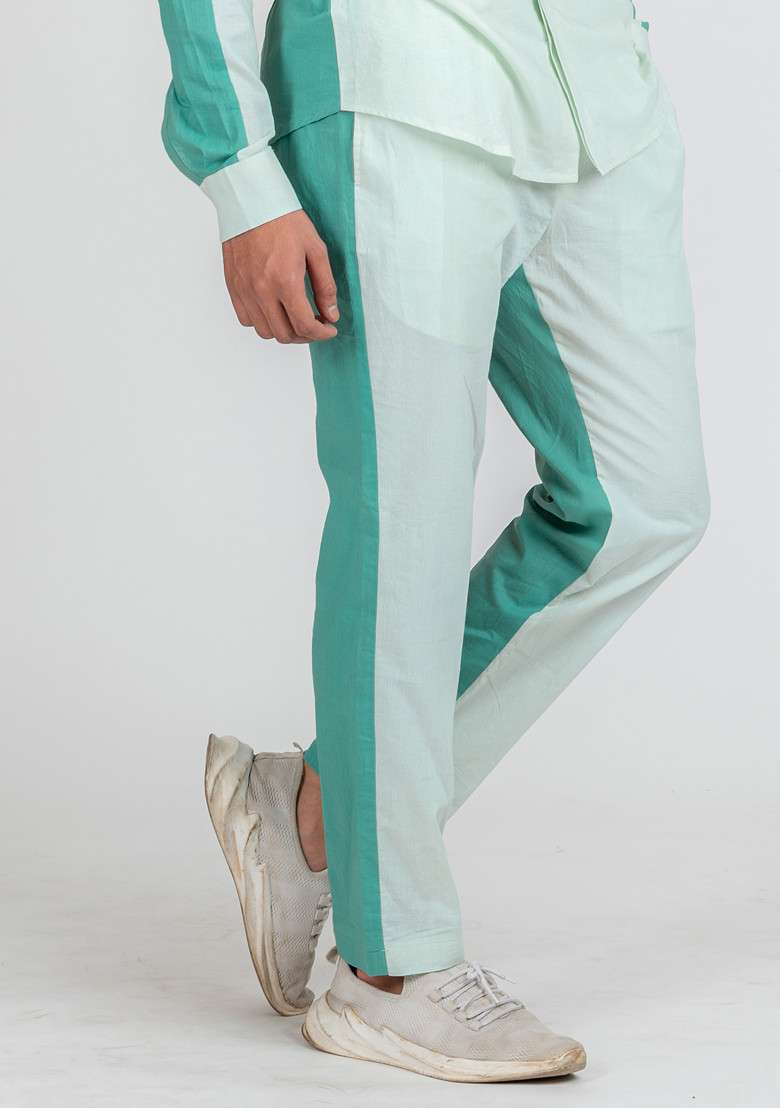 Blue Colour Blocked Serene Marine Pajama For Men - Indya