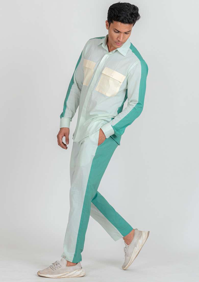 Blue Colour Blocked Serene Marine Pajama For Men - Indya