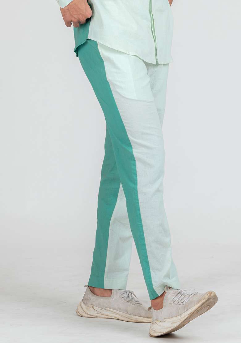Blue Colour Blocked Serene Marine Pajama For Men - Indya