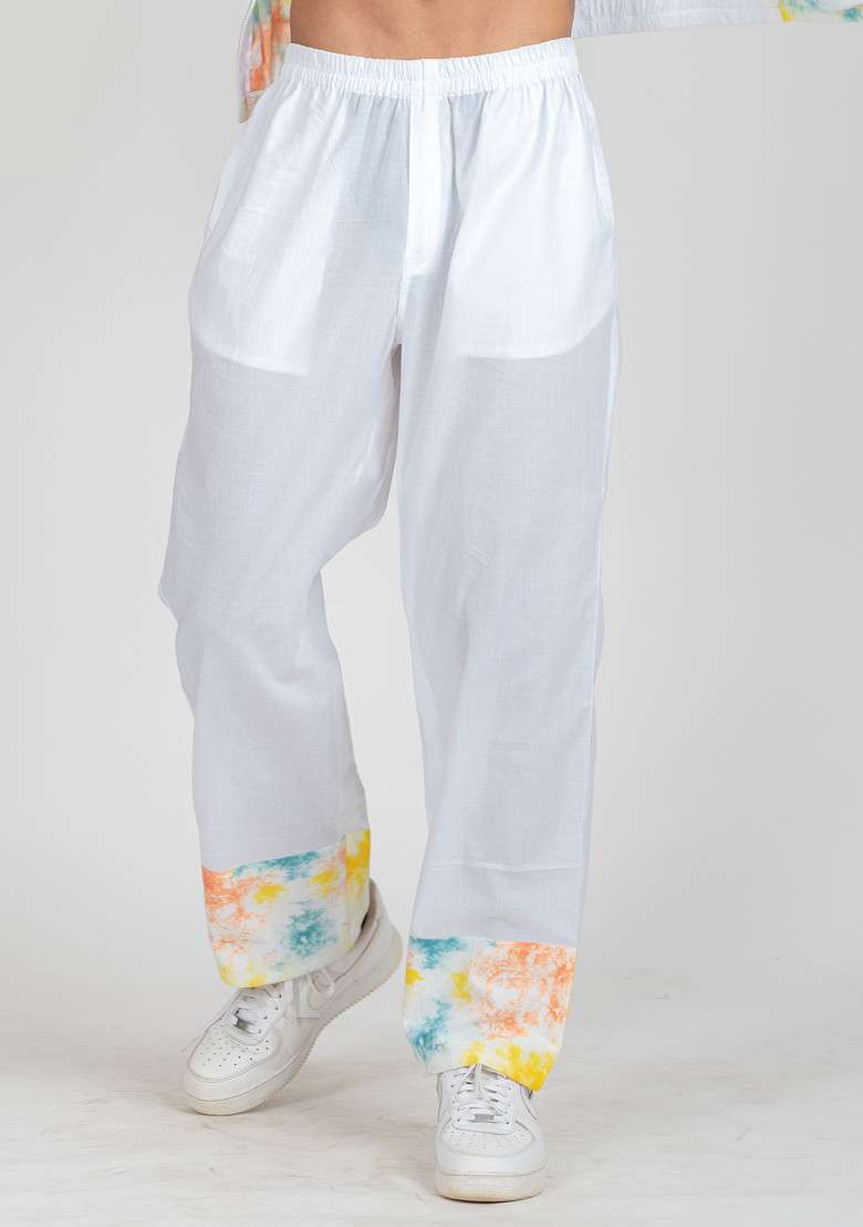 Light Blue Tie And Dye Print Summer Storm Pajama For Men - Indya
