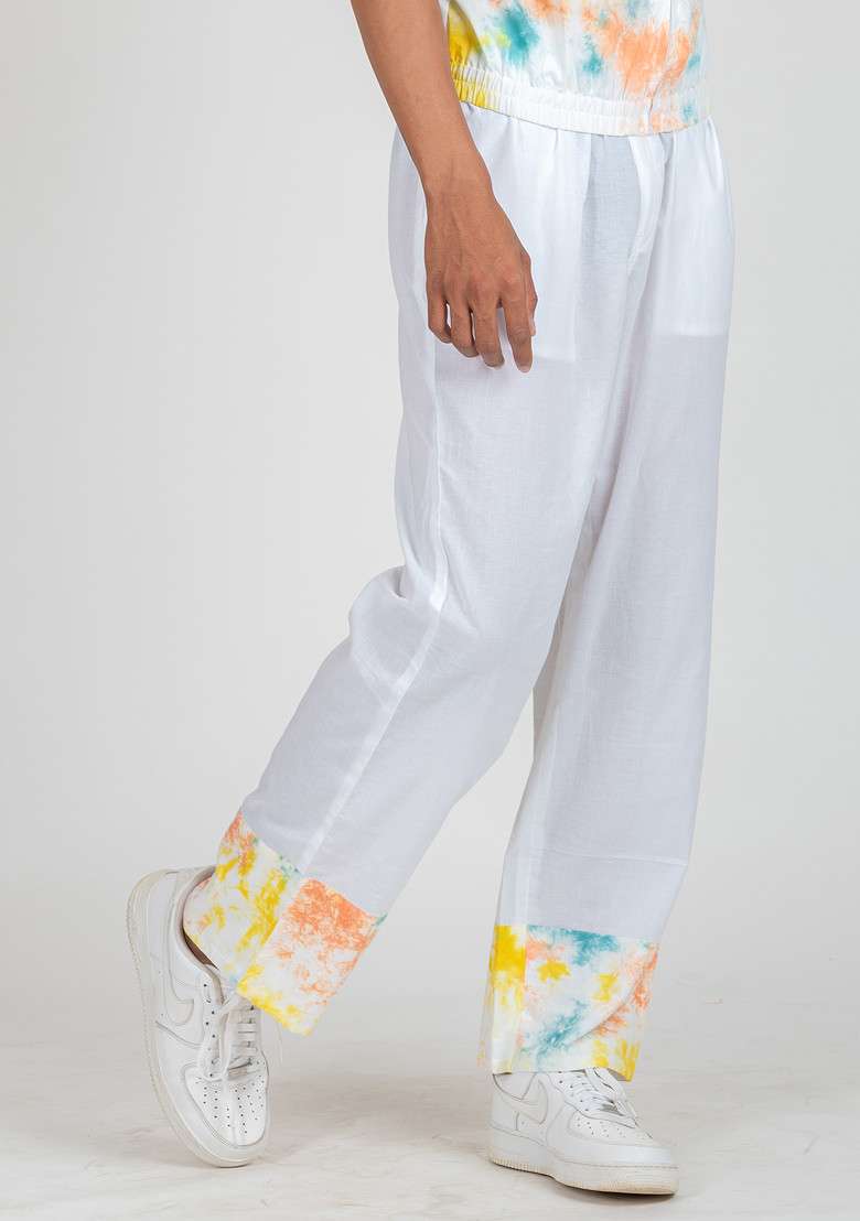 Light Blue Tie And Dye Print Summer Storm Pajama For Men - Indya