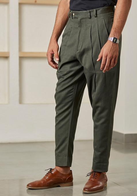 Dark Grey Military Green Tapered Trouser