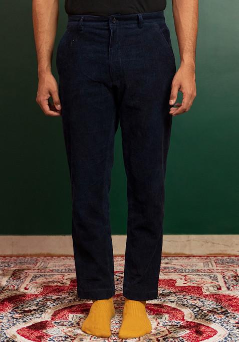 Navy Blue Cords And Ribs Trousers