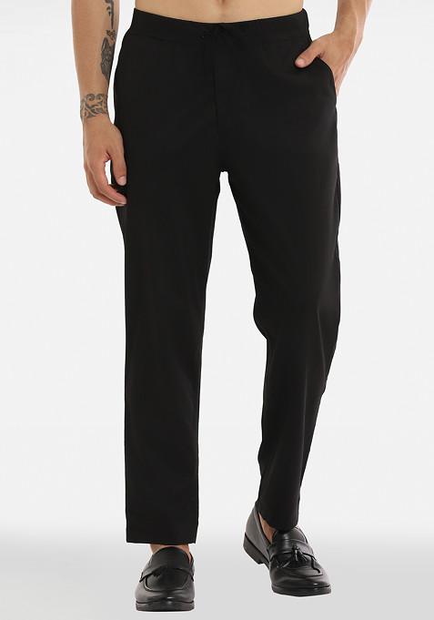 Black Cotton Lycra Pyjama Trousers For Men