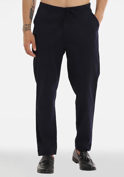 Navy Cotton Lycra Pyjama Trousers For Men