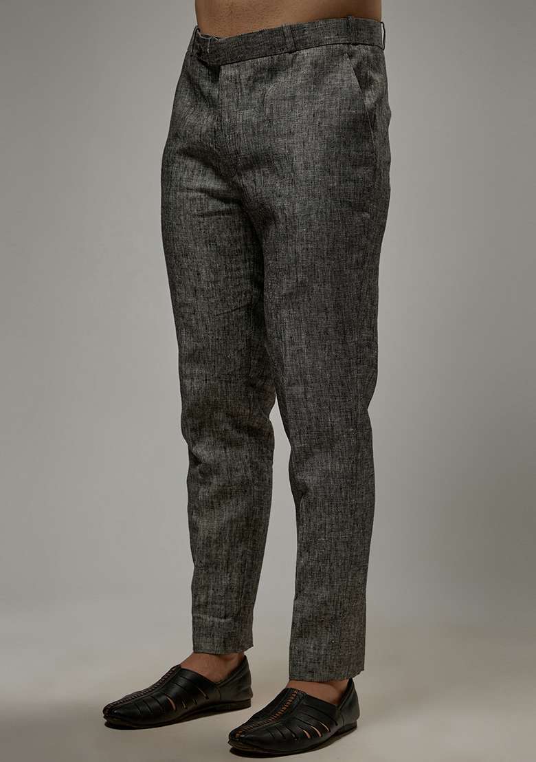 Ash Grey Linen Co-Ord Set For Men - Indya