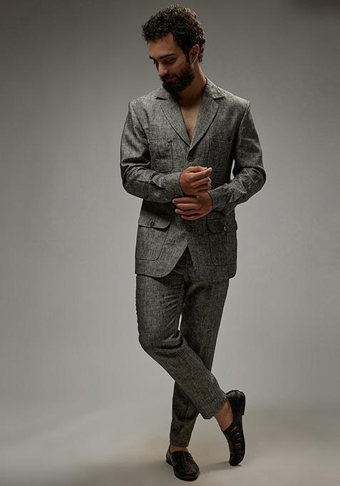 Ash Grey Linen Co-Ord Set For Men