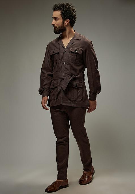 Brown Linen Co-Ord Set For Men