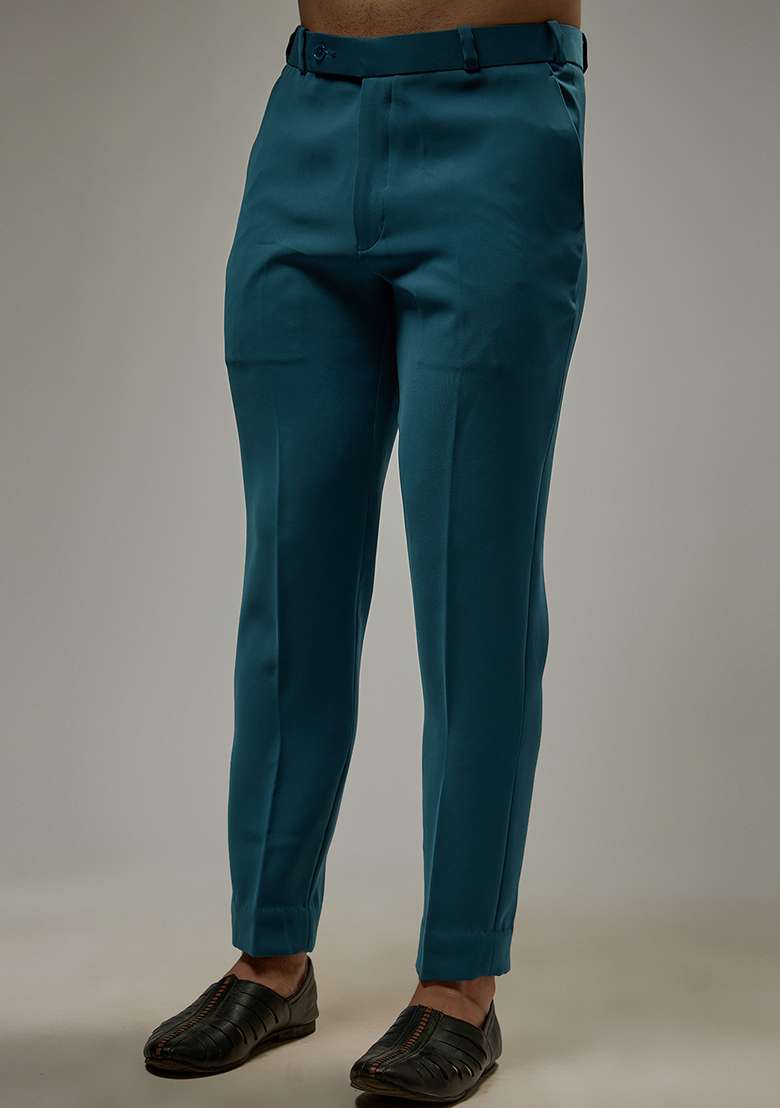 Turquoise Rayon Zipper Co-Ord Set For Men - Indya
