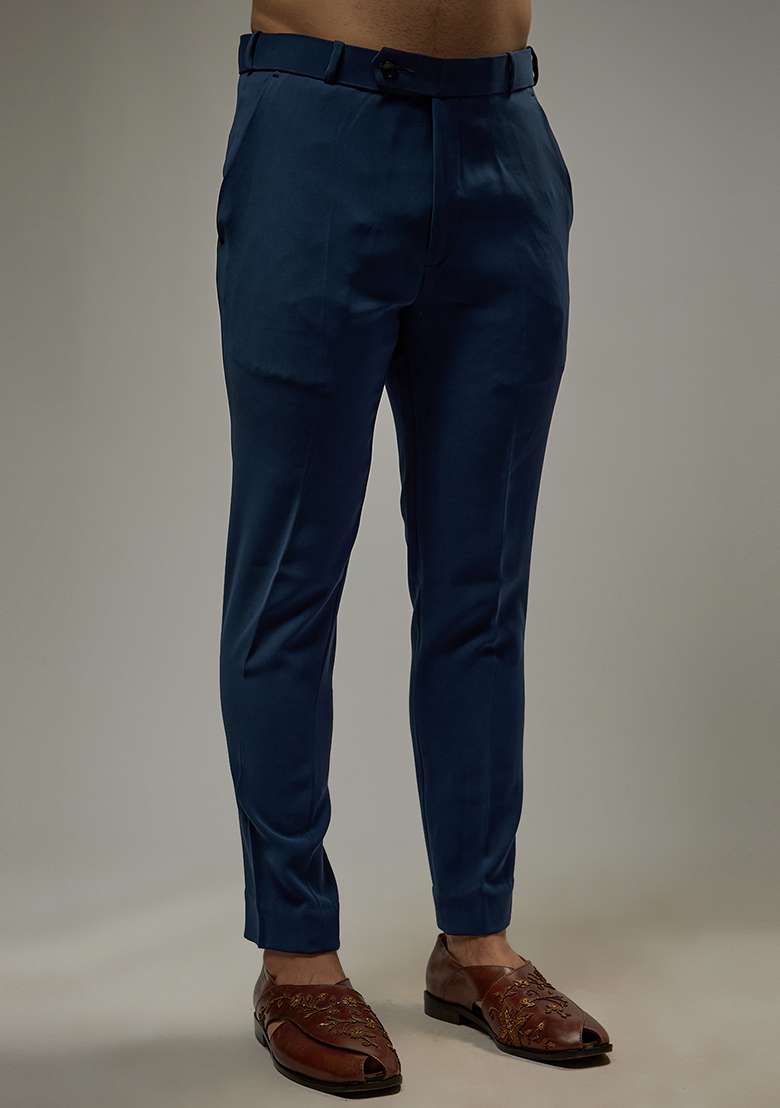 Electric Blue Rayon Zipper Co-Ord Set For Men - Indya