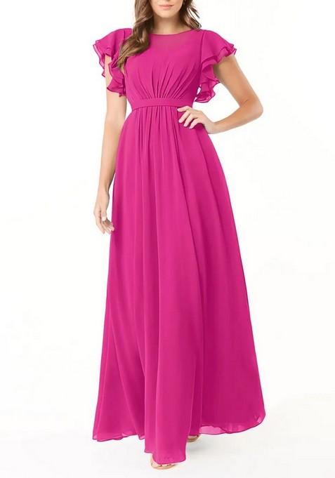 Fuchsia A-Line Ruffled Chiffon Gown