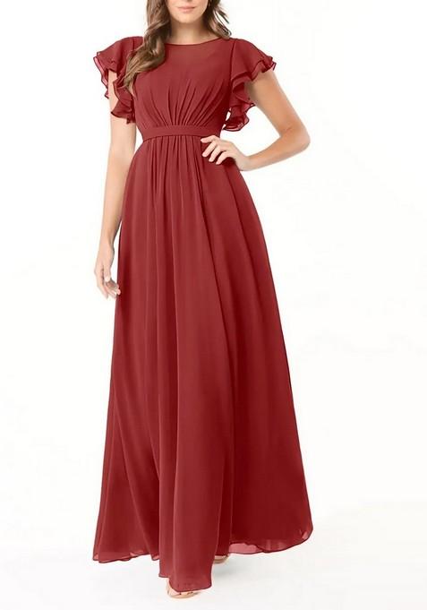 Rust A-Line Ruffled Chiffon Gown