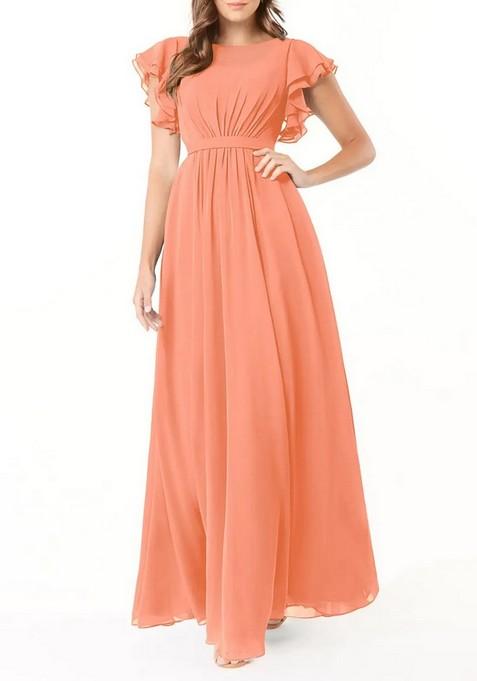 Orange A-Line Ruffled Chiffon Gown