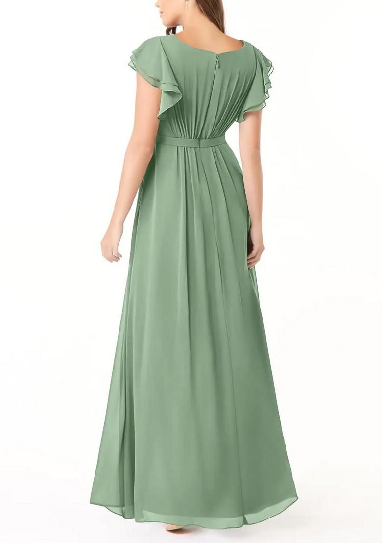 Light Green A-Line Ruffled Chiffon Gown