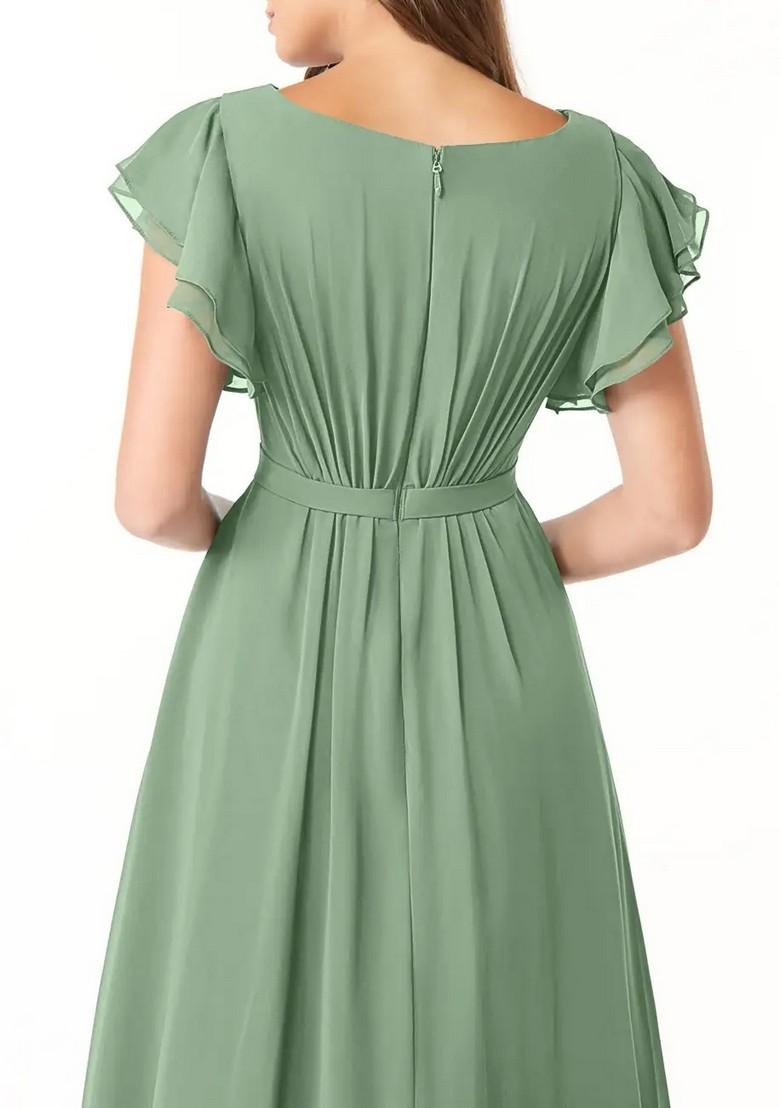 Light Green A-Line Ruffled Chiffon Gown