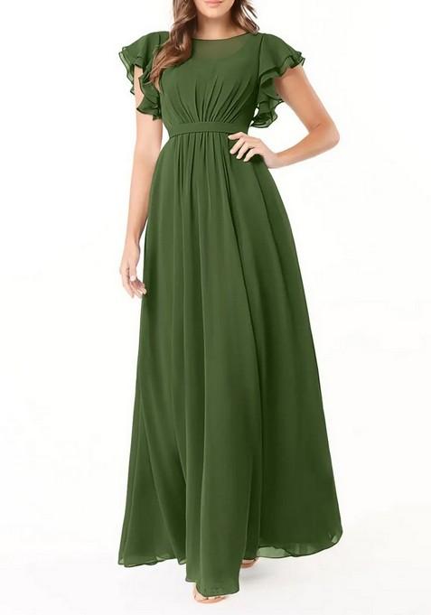 Olive A-Line Ruffled Chiffon Gown