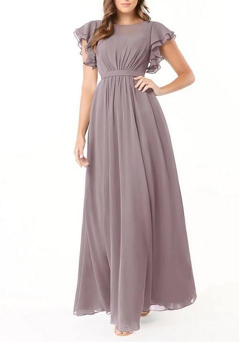 Dusty Purple A-Line Ruffled Chiffon Gown