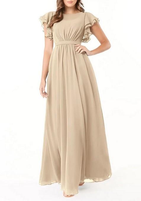 Cream A-Line Ruffled Chiffon Gown