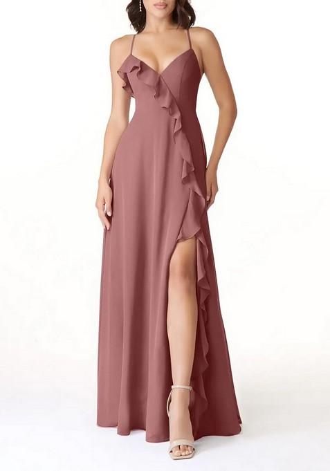 Desert Rose Flowy V-Neck Chiffon Gown