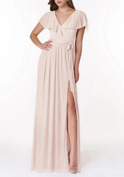 Rose Petal A-Line V-Neck Chiffon Gown