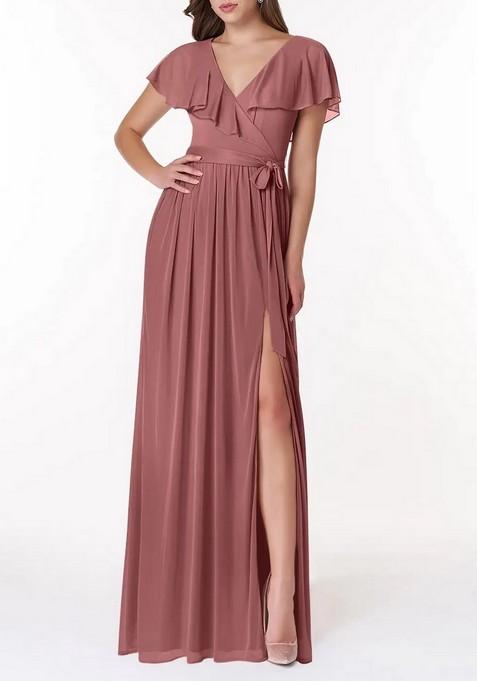 Desert Rose A-Line V-Neck Chiffon Gown