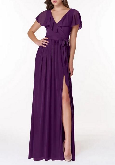 Purple A-Line V-Neck Chiffon Gown