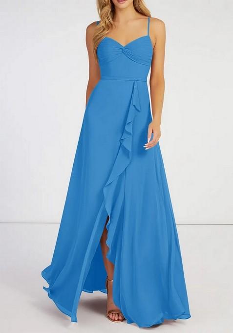 Blue Jay Flowy Ruched Chiffon Gown