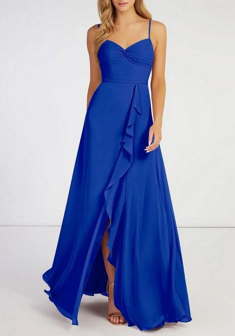 Royal Blue Flowy Ruched Chiffon Gown