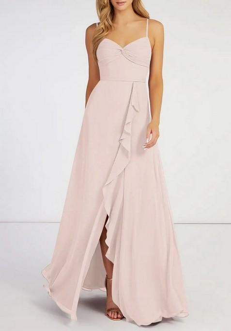 Rose Petal Flowy Ruched Chiffon Gown