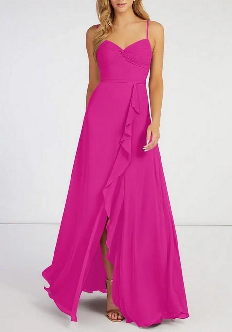 Fuchsia Flowy Ruched Chiffon Gown