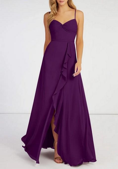 Purple Flowy Ruched Chiffon Gown