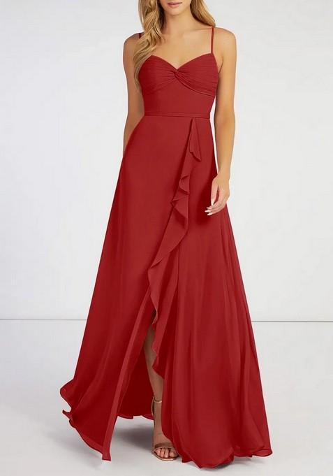 Rust Flowy Ruched Chiffon Gown