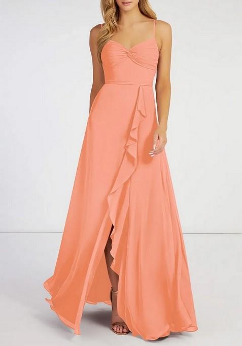 Sunset Flowy Ruched Chiffon Gown