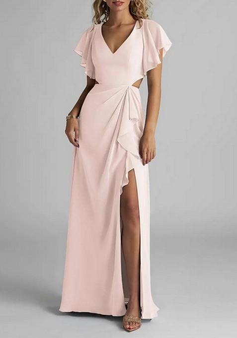 Rose Petal Flowy Ruched Chiffon Gown