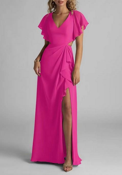 Fuchsia Flowy Ruched Chiffon Gown