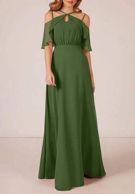 Olive A-Line Ruched Chiffon Gown