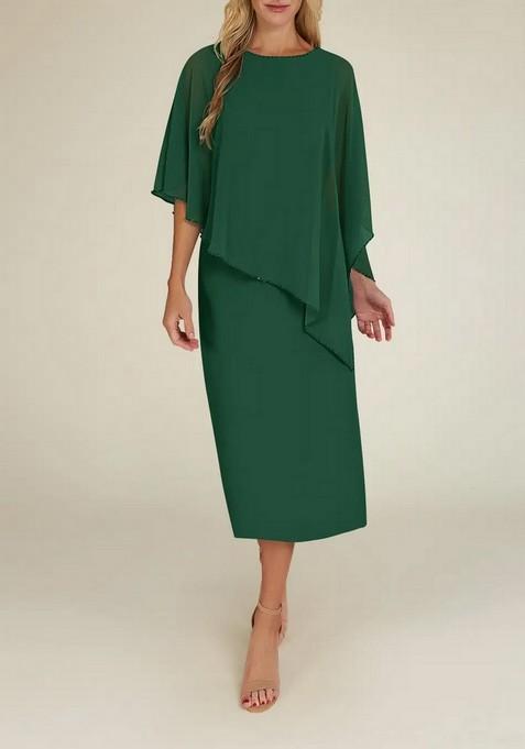 Dark Green Sheath Sequins Chiffon Dress