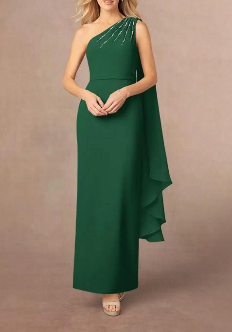 Dark Green One Shoulder Chiffon Gown