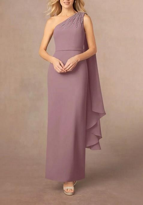 Dusty Rose One Shoulder Chiffon Gown