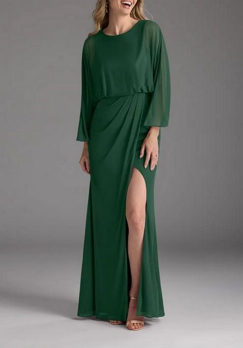 Dark Green Mermaid Pleated Power Lycra Net Gown