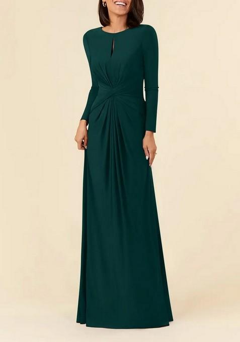 Dark Green A-Line Pleated Power Lycra Net Gown