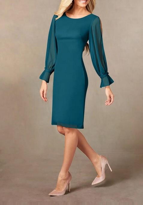 Ink Blue Sheath Thin Satin Dress