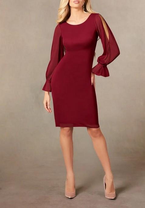 Burgundy Sheath Thin Satin Dress