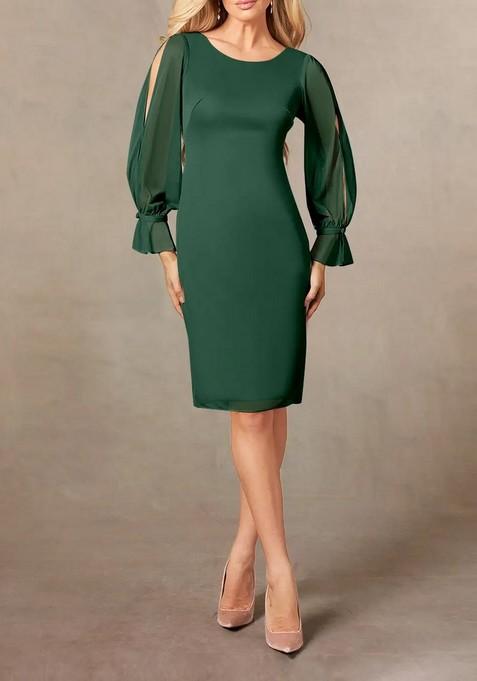 Dark Green Sheath Thin Satin Dress